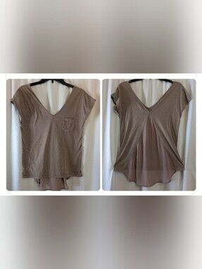 Mudd Women’s V-Neck Sheer Back Tunic Top - Taupe Sz. S